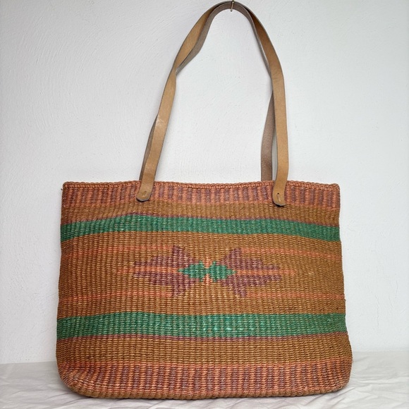 Aztec Boho Southwestern Southern Western Woven Natural Fiber Tote Purse Bag - Picture 9 of 16